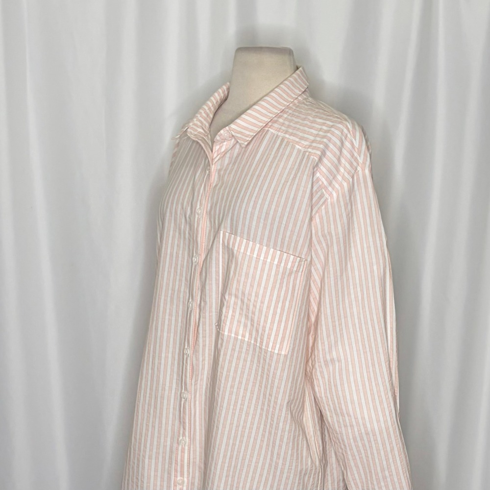 By ANTHROPOLOGIE Longline Button Down Pink White Stripe Shirt Buttondown Large - Picture 9 of 16